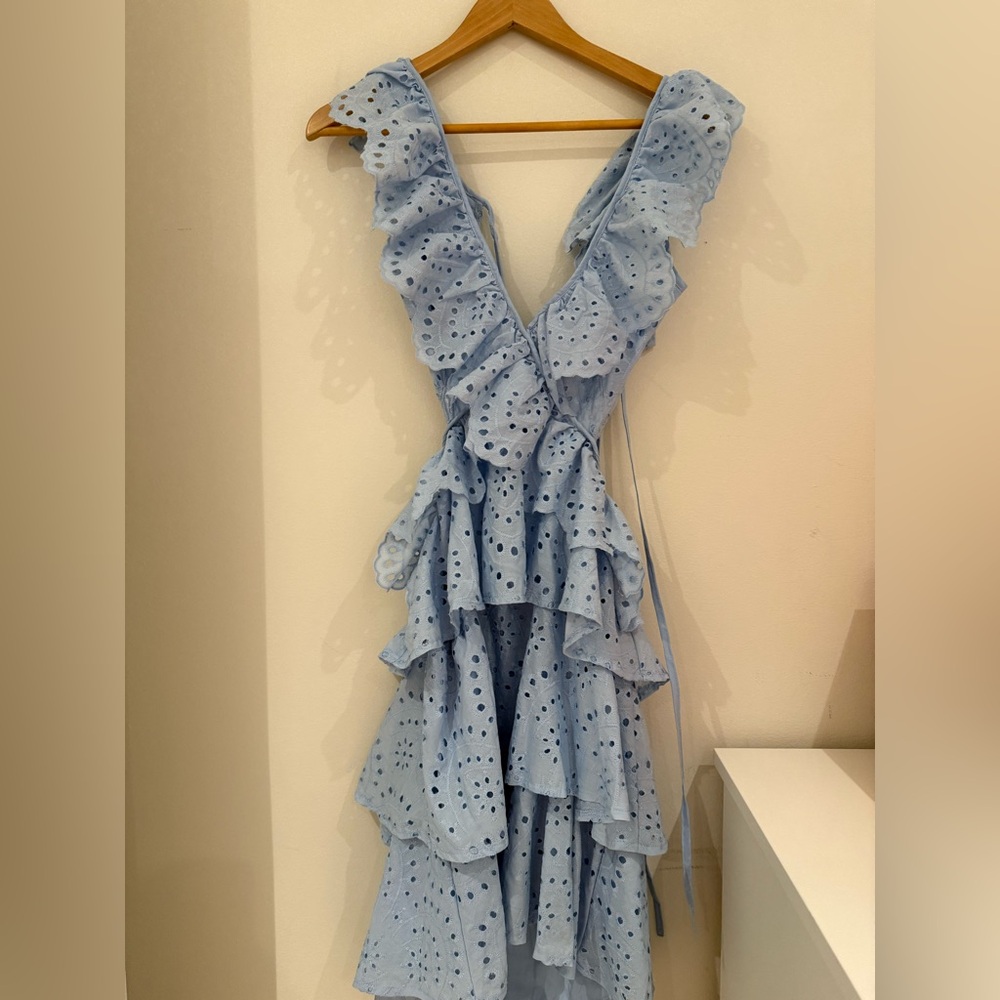 Eyelet Blue Ruffle Dress